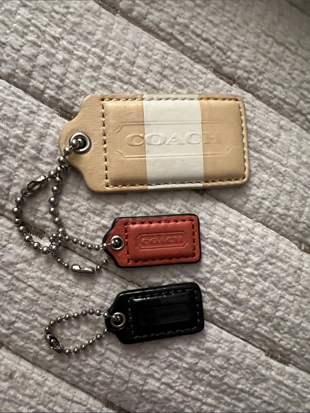 Coach Leather Tag Set — Cream, Coral, Black